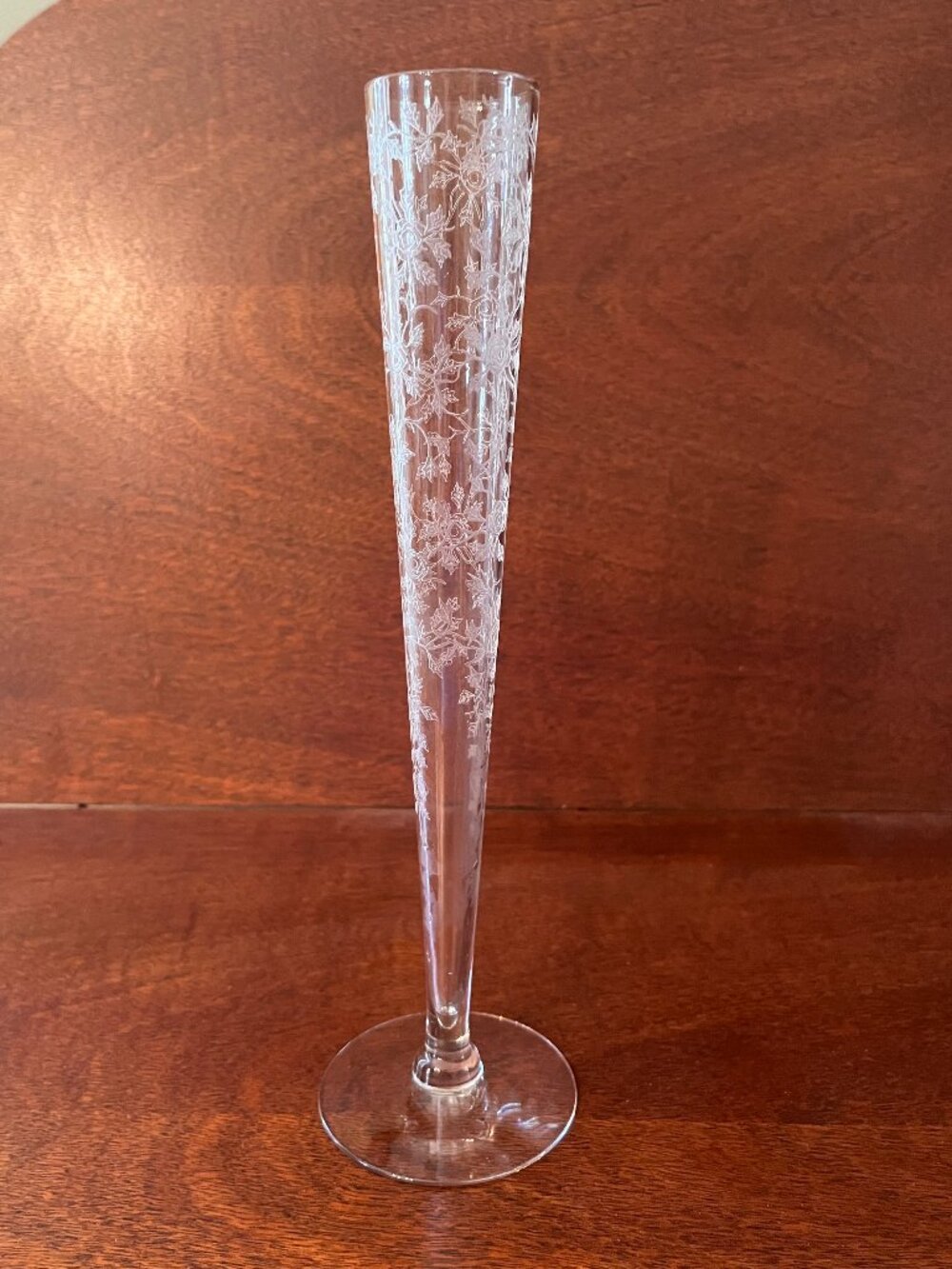 Vintage Cambridge Crystal Bud Vase, Chantilly Floral Pattern